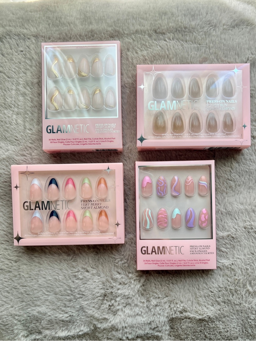 Glamnetic Press On Nail Bundle | 4 Piece Clean Girl & Pastel Almond Nail Sets